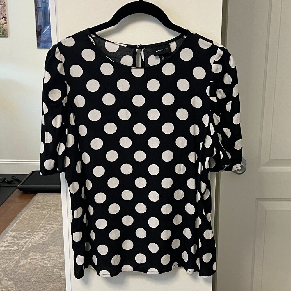 Who What Wear Black Polka Dot Top